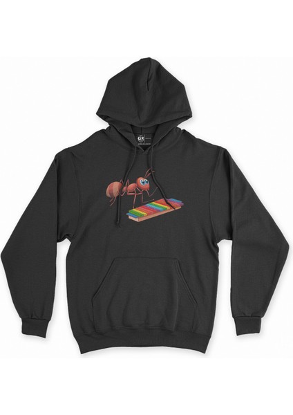 Ksilofon Çalan Karınca Siyah Kapşonlu Sweatshirt Hoodie