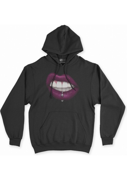 Piercing Siyah Kapşonlu Sweatshirt Hoodie