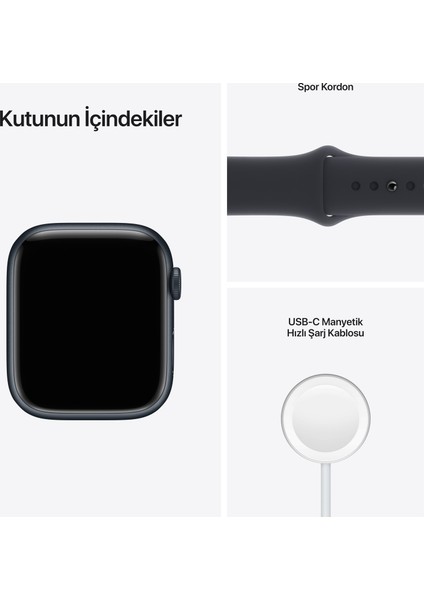 Watch Seri 7 Gps, 45MM Siyah Alüminyum Kasa ve Siyah Spor Kordon - Regular MKN53TU/A
