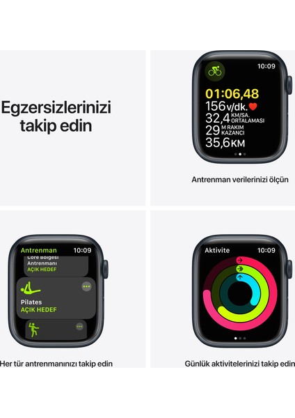 Watch Seri 7 Gps, 45MM Siyah Alüminyum Kasa ve Siyah Spor Kordon - Regular MKN53TU/A