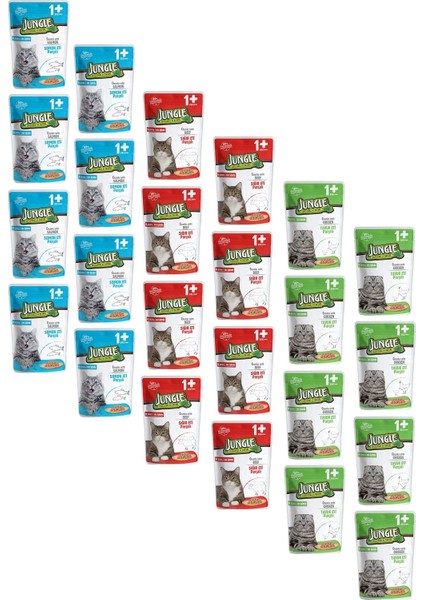 Pouch Gravy Soslu Karışık Paket Somon-Tavuk-Biftek Yaş Kedi Maması 100 gr 24 Adet