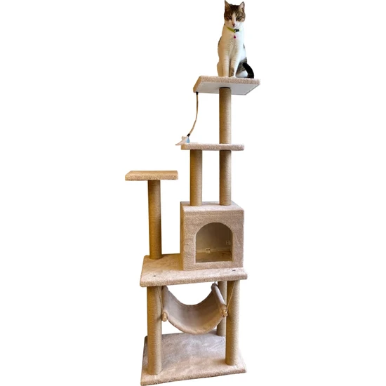 Pethomealpi Kedi Tırmalama Evi Çok Katlı 140 cm Bej