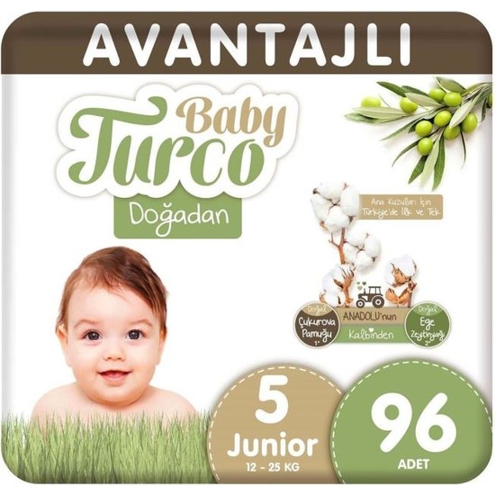Baby Turco Doğadan Avantajlı Bebek Bezi 5 Numara Junior 96 Adet