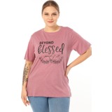 Pianoluce Kadın Büyük Beden Baskılı Yarım Kol T-Shirt Açıkbordo PLWM21TS007