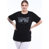 Pianoluce Kadın Büyük Beden Baskılı Yarım Kol T-Shirt Siyah PLWM21TS002