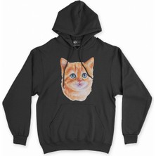 Cix Cix Mavi Gözlü Kedi Siyah Kapşonlu Sweatshirt Hoodie