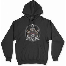Cix Cix Kuru Kafa Korsan Logo Siyah Kapşonlu Sweatshirt Hoodie