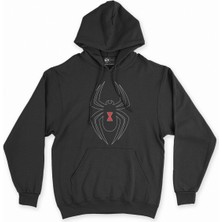 Cix Cix Black Widow Spider Tasarımlı Siyah Kapşonlu Sweatshirt Hoodie