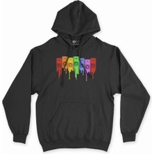 Cix Cix Gökkuşağı Renkli Müzik Siyah Kapşonlu Sweatshirt Hoodie