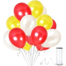 Bal10 Dünyası Sarı - Kırmızı - Beyaz Metalik Balon 15 Adet