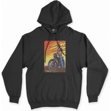 Cix Cix Vintage Moto Racer Siyah Kapşonlu Sweatshirt Hoodie