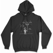 Cix Cix Aşık Astronot Siyah Kapşonlu Sweatshirt Hoodie