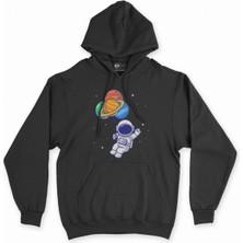 Cix Cix Gezegen Balonlu Astronot Siyah Kapşonlu Sweatshirt Hoodie