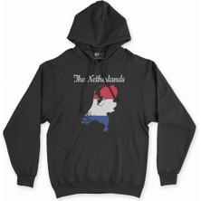 Cix Cix Hollanda Haritalı ve Bayraklı Siyah Kapşonlu Sweatshirt Hoodie