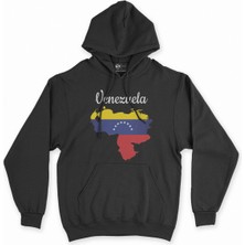 Cix Cix Venezuela Haritalı ve Bayraklı Siyah Kapşonlu Sweatshirt Hoodie