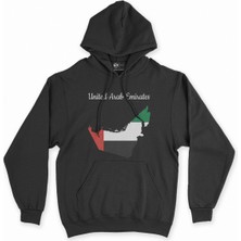 Cix Cix Arap Emirlikleri Haritalı ve Bayraklı Siyah Kapşonlu Sweatshirt Hoodie