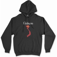 Cix Cix Vietnam Haritalı ve Bayraklı Siyah Kapşonlu Sweatshirt Hoodie