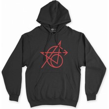 Cix Cix Kırmızı Avengers Simgeli Siyah Kapşonlu Sweatshirt Hoodie