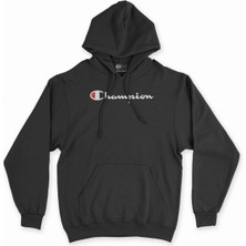 Cix Cix Şampiyon Yazılı Siyah Kapşonlu Sweatshirt Hoodie