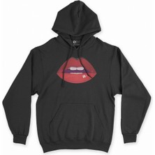 Cix Cix Dudak ve Diş Siyah Kapşonlu Sweatshirt Hoodie