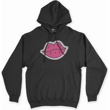 Cix Cix Pembe Dudak Siyah Kapşonlu Sweatshirt Hoodie