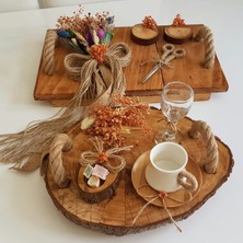 Hüma Retro Rustik Ahşap Eskitme Söz Nişan - Kahve Sunum Tepsisi ( Ikili Set )