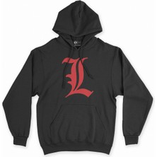 Cix Cix Kırmızı Death Note L Logolu Siyah Kapşonlu Sweatshirt Hoodie