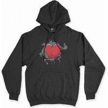 Cix Cix Kalp Desenli Siyah Kapşonlu Sweatshirt Hoodie