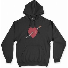 Cix Cix Kalp ve Ok Siyah Kapşonlu Sweatshirt Hoodie