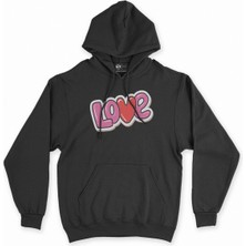 Cix Cix Pembe Aşk Siyah Kapşonlu Sweatshirt Hoodie