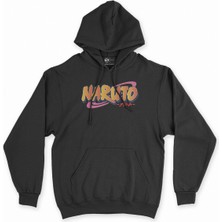 Cix Cix Naruto Logolu Siyah Kapşonlu Sweatshirt Hoodie