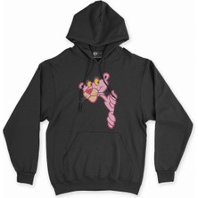 Cix Cix Meraklı Pembe Panter Siyah Kapşonlu Sweatshirt Hoodie