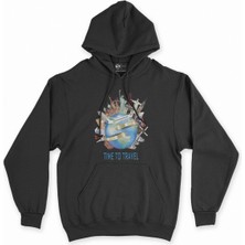 Cix Cix Seyahat Zamanı Siyah Kapşonlu Sweatshirt Hoodie