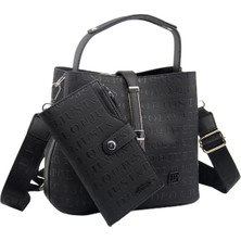 Just Polo Kilit Detaylı Kadın Kartlık ve Omuz Çanta Kombini MDS4002-1001