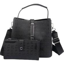 Just Polo Kilit Detaylı Kadın Kartlık ve Omuz Çanta Kombini MDS4002-1001