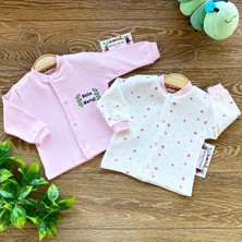 Renkli Puset 2'li Penye Bebek Üst Hırka Takım Puan Pembe Kahverengi