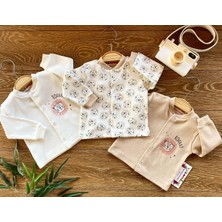 Renkli Puset 3'lü Penye Bebek Üst Hırka Takım Aslan Pembe Mavi Kahverengi