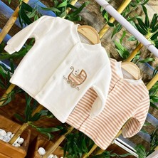 Renkli Puset 2'li Kadife Bebek Hırka Takım Çizgili