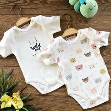 Renkli Puset 2'li Penye Bebek Kısa Kollu Body Zıbın Takım Ayı