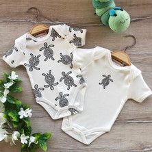 Renkli Puset Kaplumbağa Desenli 2'li Penye Bebek Body Zıbın Takım Yumuşak Kumaş Özellikli