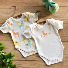 Renkli Puset 2'li Penye Bebek Kısa Kollu Body Zıbın Takım Lama