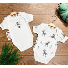 Renkli Puset 2'li Penye Bebek Kısa Kollu Body Zıbın Takım Zebra