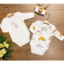 Renkli Puset 2'li Penye Bebek Uzun Kollu Body Zıbın Takım Renkli Kaplumbağa