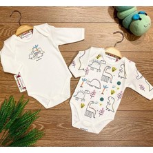 Renkli Puset 2'li Penye Bebek Uzun Kollu Body Zıbın Takım Dinazor