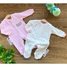 Renkli Puset 2'li Penye Bebek Tulum Takım Puan Pembe Kahverengi