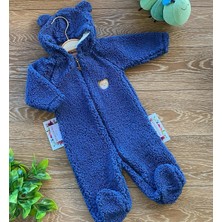 Renkli Puset Peluş Polar Bebek Tulum Wellsoft Ayı Mavi
