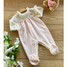 Renkli Puset Kadife Bebek Tulum Pembe Nervürlü