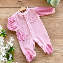 Renkli Puset Kadife Bebek Tulum Fil Ekru Pembe Mavi