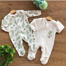 Renkli Puset 2'li Penye Bebek Tulum Takım Kaktüs