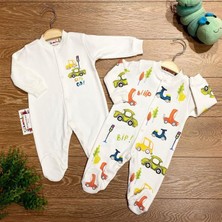 Renkli Puset 2'li Penye Bebek Tulum Takım Araba